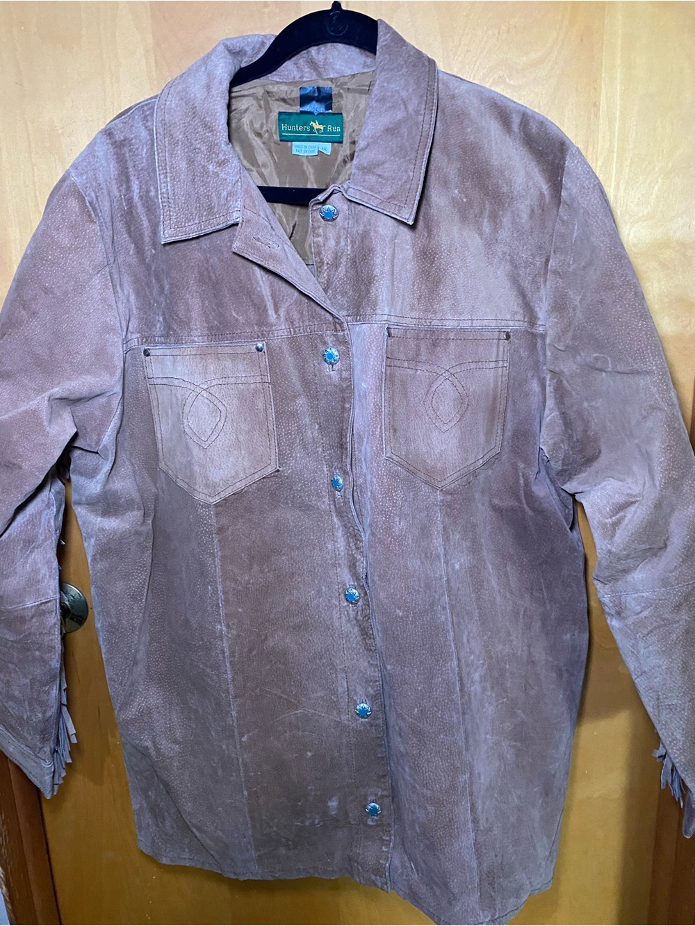 Hunter’s Run Brown Suede fringe Button-Front Leather Jacket